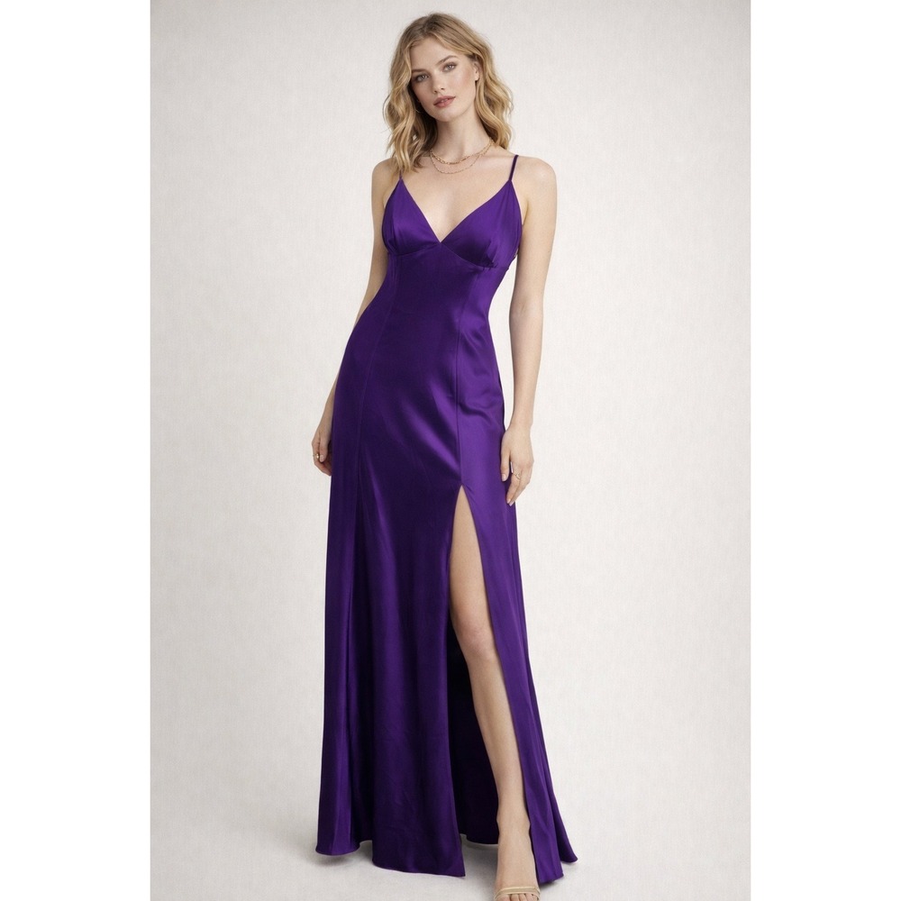 Vtg 90s Y2K Sz‎ S Babydoll Silk Purple Midi Slip Dress Sexy Lingerie Whimsigoth